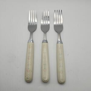 Corning Corelle Forever Yours Dinner Forks 8" Set of 3 Pink Hearts Vintage